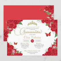 Red Rose Floral en Butterflies Quinceanera