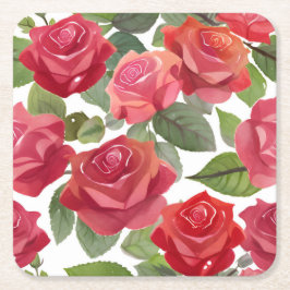 Red Rose Floral formele bruiloft Kartonnen Onderzetters