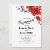 Red Rose Floral Foto Engagement Party Kaart (Voorkant)