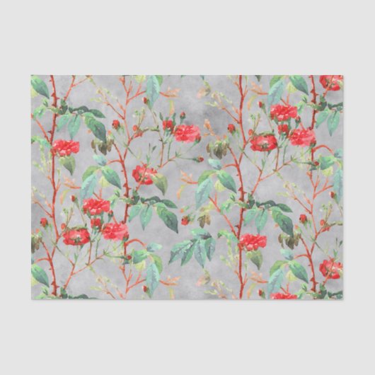  Red Rose Floral Garden op grijs Tissuepapier (Voorkant)