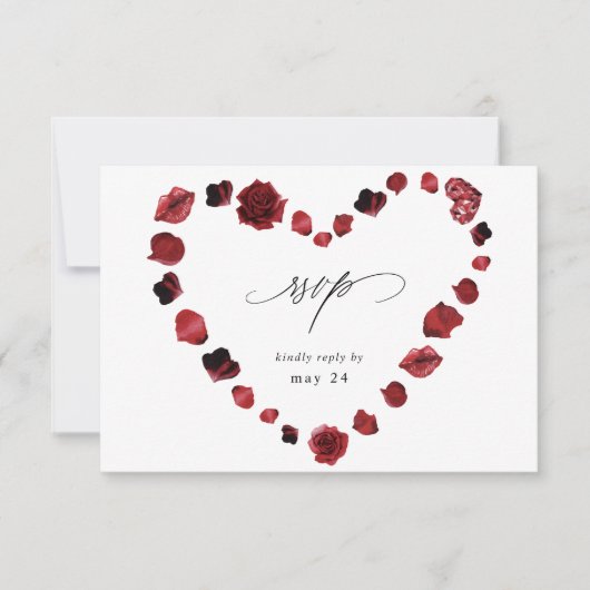 Red Rose Floral & Lips Heart w Meal RSVP Kaartje (Voorkant)
