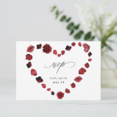Red Rose Floral & Lips Heart w Meal RSVP Kaartje (Staand voorkant)