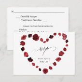 Red Rose Floral & Lips Heart w Meal RSVP Kaartje (Voorkant / Achterkant)