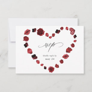 Red Rose Floral & Lips Heart w Meal RSVP Kaartje