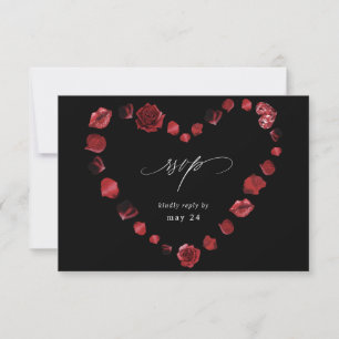 Red Rose Floral & Lips Heart w Meal RSVP - Zwart
