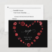 Red Rose Floral & Lips Heart w Meal RSVP - Zwart Kaartje (Voorkant / Achterkant)