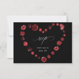 Red Rose Floral & Lips Heart w Meal RSVP - Zwart Kaartje