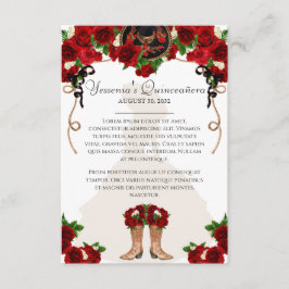 Red Rose Floral Mariachi Charro Quinceanera Info Informatiekaartje