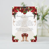 Red Rose Floral Mariachi Charro Quinceanera Info Informatiekaartje (Staand voorkant)