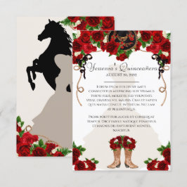 Red Rose Floral Mariachi Charro Quinceanera Info Informatiekaartje