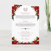 Red Rose Floral Mariachi Charro Quinceanera Programma (Achterkant)