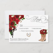 Red Rose Floral Mariachi Quinceanera RSVP Kaartje (Voorkant)