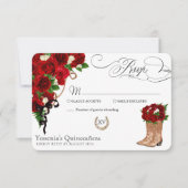 Red Rose Floral Mariachi Quinceanera RSVP Kaartje (Voorkant)