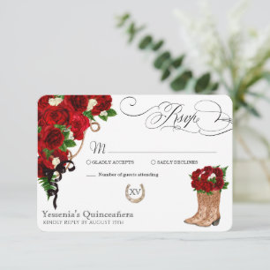 Red Rose Floral Mariachi Quinceanera RSVP Kaartje