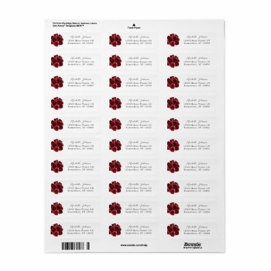 Red Rose Floral Return Label (Full Sheet)