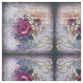 Red Rose Floral Scissors Ephemeral Pattern Stof (Swatch)