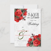 Red Rose Floral sparen de Datum Save The Date (Voorkant)
