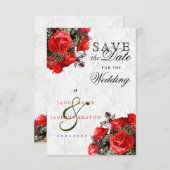 Red Rose Floral sparen de Datum Save The Date (Voorkant / Achterkant)