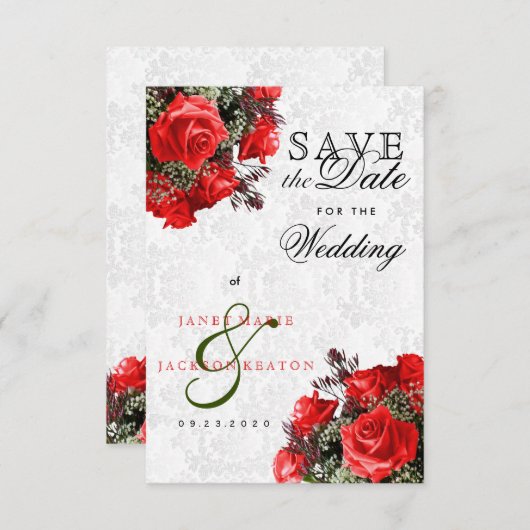Red Rose Floral sparen de Datum Save The Date (Voorkant / Achterkant)