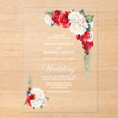 Red Rose Floral Wedding Acryl Uitnodigingen (Voorkant)