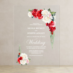 Red Rose Floral Wedding Acryl Uitnodigingen
