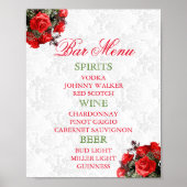 Red Rose Floral Wedding - Bar Menu Poster (Voorkant)