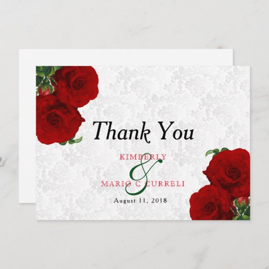 Red Rose Floral Wedding - Dank je Bedankkaart (Voorkant / Achterkant)