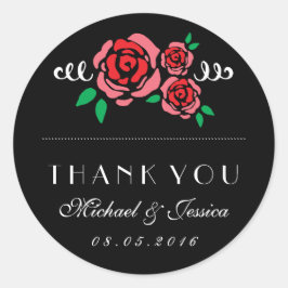 Red Rose Floral Wedding Favor Dank je Sticker
