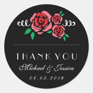 Red Rose Floral Wedding Favor Dank je Sticker