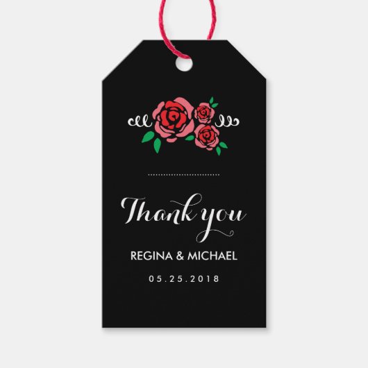 Red Rose Floral Wedding for  Gift Label Cadeaulabel (Voorkant)