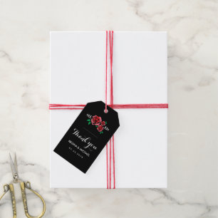 Red Rose Floral Wedding for  Gift Label Cadeaulabel