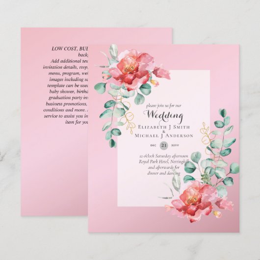 Red Rose Floral Wedding Invitation (Voorkant / Achterkant)