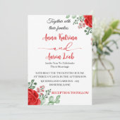 Red Rose Floral Wedding Invitation Template Kaart (Staand voorkant)