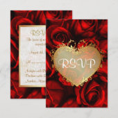 Red Rose Floral Wedding RSVP Kaartje (Voorkant / Achterkant)