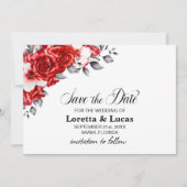 Red Rose Floral Wedding Save the Date (Voorkant)