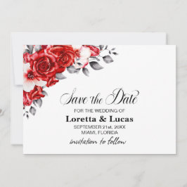 Red Rose Floral Wedding Save the Date