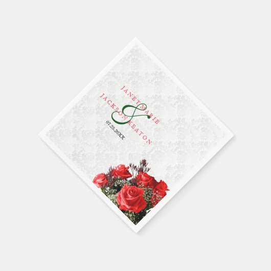 Red Rose Floral Wedding Servetten (Hoek)