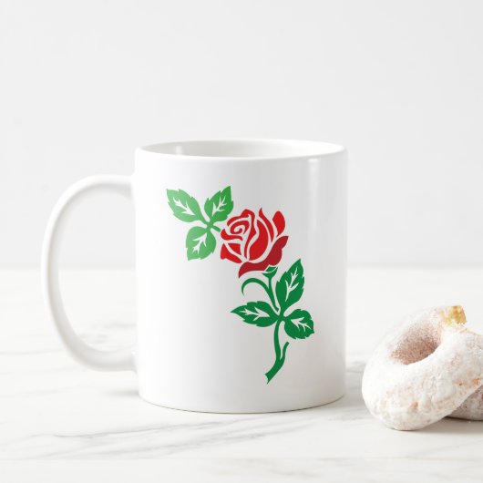 Red Rose Flower Design – Classic Floral Beauty Koffiemok (Met donut)