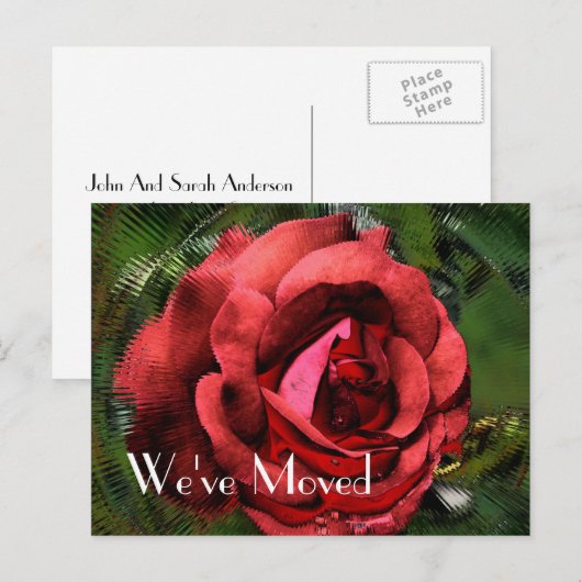 Red Rose Flower Design Nieuw adres Aankondigingskaart (Voorkant / Achterkant)