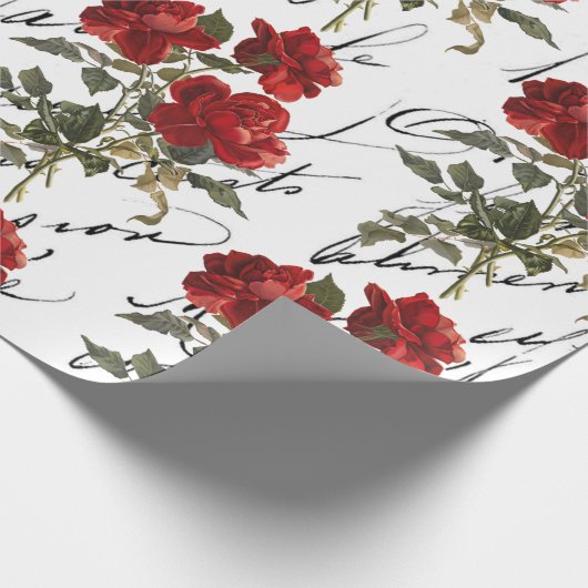 Red Rose Flower  French Script Valentijn Cadeaupapier (Hoek)