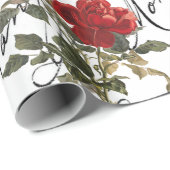 Red Rose Flower French Script Valentijn Cadeaupapier (Rol Hoek)