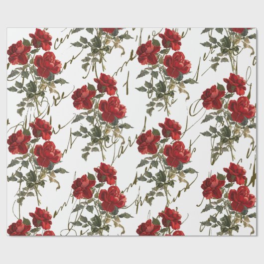 Red Rose Flower French Script Valentijn Wr Cadeaupapier (Vlak)
