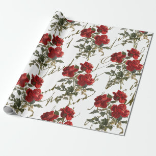 Red Rose Flower  French Script Valentijn Wr Cadeaupapier
