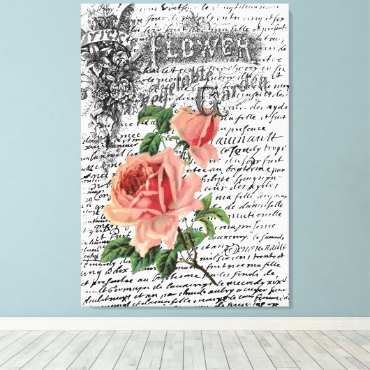 Red Rose  Flower Garden ARt Canvas Afdruk (Insitu (Houten vloer))