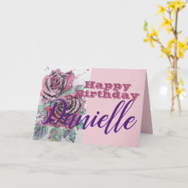Red Rose Flower Happy Birthday Womans Name Kaart