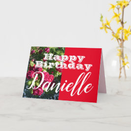 Red Rose Flower Happy Birthday Womans Name Kaart
