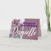 Red Rose Flower Happy Birthday Womans Name Kaart (Voorkant)