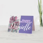 Red Rose Flower Happy Birthday Womans Name Kaart (Voorkant)