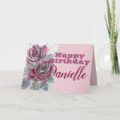 Red Rose Flower Happy Birthday Womans Name Kaart (Voorkant)