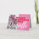 Red Rose Flower Happy Valentines Day Vrouwen Naam Kaart (Voorkant)